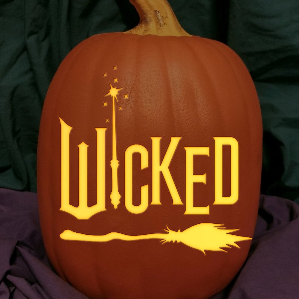 Wicked Logo Elphaba & Glinda Carved Foam Permanent Pumpkin Wizard of Oz